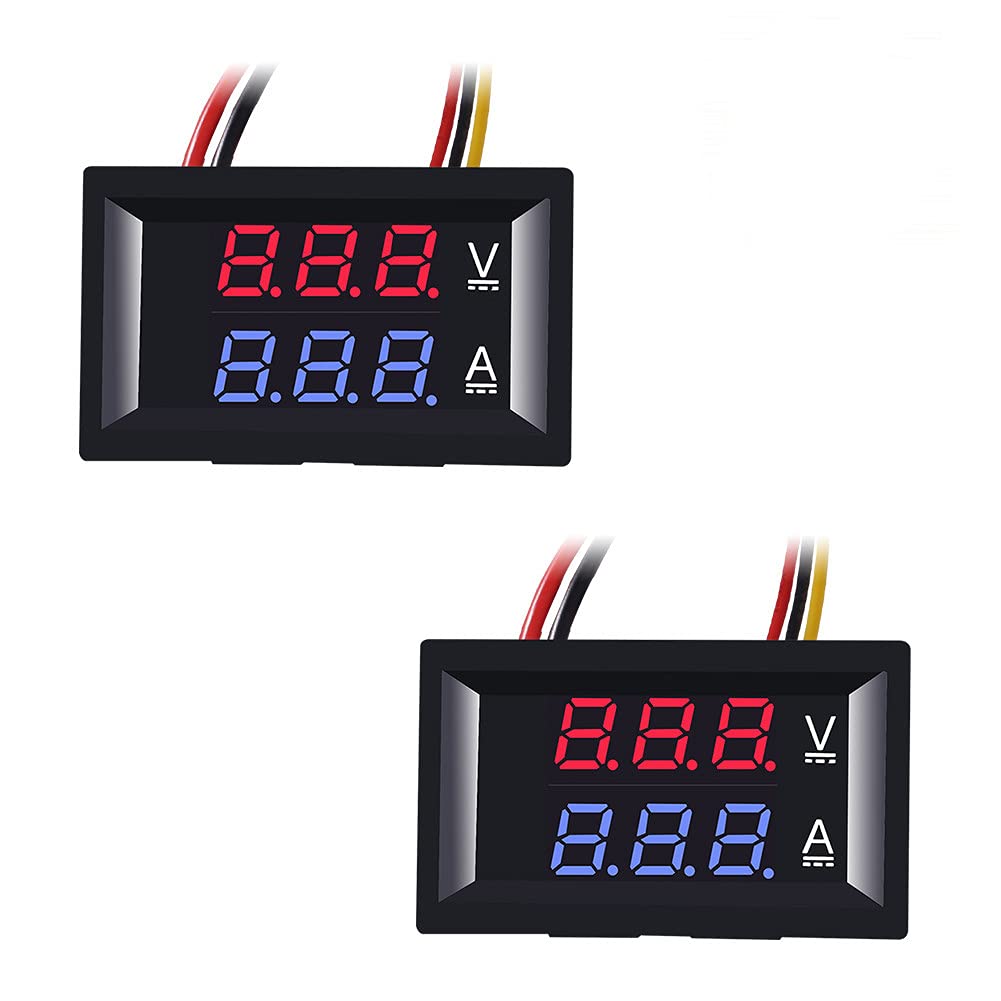 ALMOCN 2pcs 0.28" LED Voltmeter Ammeter, Red and Blue Digital Multimeter Display Voltage Current Tester,DC 0-100V 10A Detector Voltage Current Meter Panel Amp Volt Gauge
