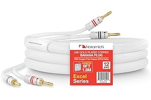 Nakamichi Excel Series 24k Gold Plated Banana Plug with (6 Feet) 12AWG Speaker Cable Wire 99.9% Oxygen-Free Copper (OFC) Heav