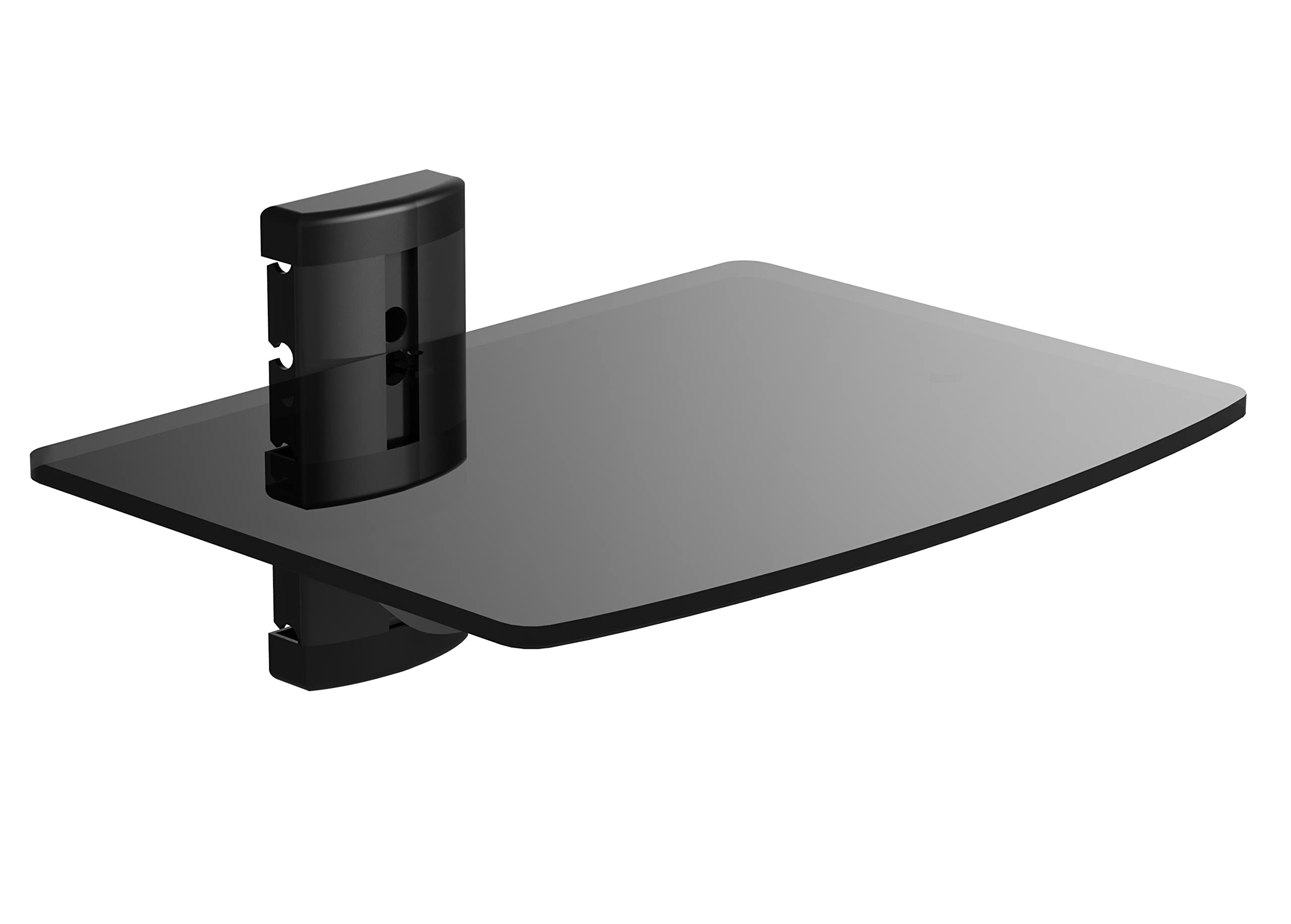 Tempered Black Glass Floating Shelf Wall Mount 1 Tier for DVD Players, Sky/Virgin Box, Games Consoles, TV Accessories and Speakers