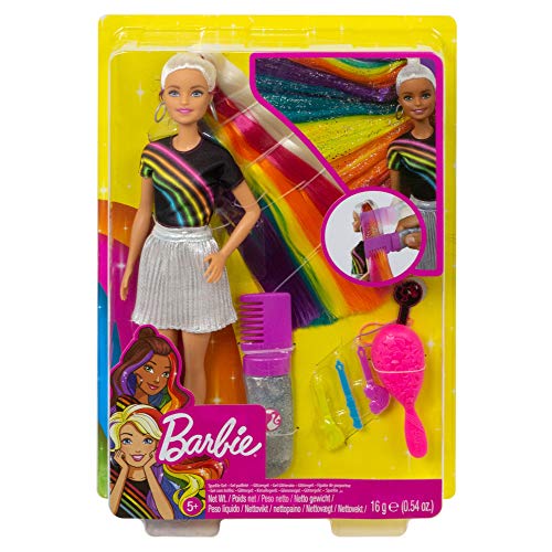 Barbie FXN96 - Regenbogen-Glitzerhaar Puppe mit Langen blonden Haaren, versteckter Regenbogen aus fünf Farben, Glitzergel, Haarbürste,Haarstyling-Zubehör, Spielzeug Geschenk für Kinder ab 5 Jahren – Bild 7
