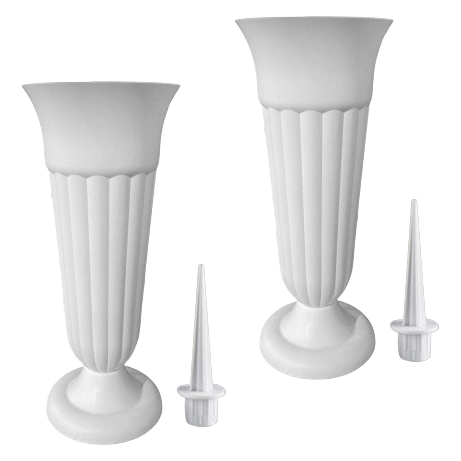 LOVIVER 2Pack Cemetery Vase W/Stake and Base Detachable Grave Decoration Flower Holder Memorial Vase Cemetery Grave Cone Vase for Outdoor, White — image 1