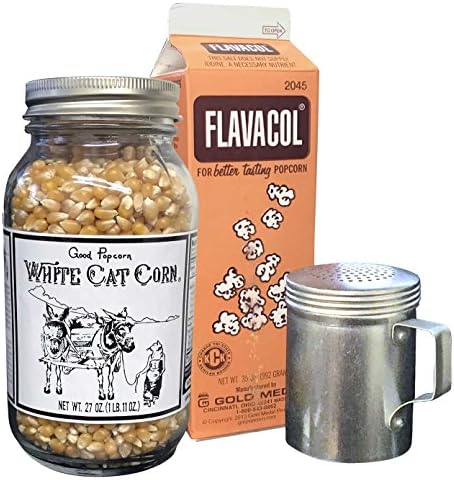 White Cat Corn Gourmet Good Popcorn Popping Corn Kernels, Light and Fluffy for Movie Theater Popcorn, Flavacol and Dredge, 27 ounces (Popcorn Party)