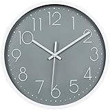 JUSTUP 12in Non-Ticking Wall Clock, Silent Battery Operated Wall Clock with ABS Frame HD Glass Cover for Kids Living Room Bed