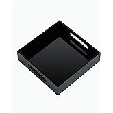 KEVLANG Black Sturdy Acrylic Tray with Handles-8x8 Inch- Countertop Organizer Tray for Kitchen,Bathroom,Office- Storage Box for Cosmetics, Jewelry,Toiletries,Toy,Gadgets