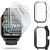 HUADU Watch Screen Protector (4+2Pack) Compatible for Nerunsa P66D，Case with Tempered Glass Film Hard PC Bumper Full Coverage Cover, Black