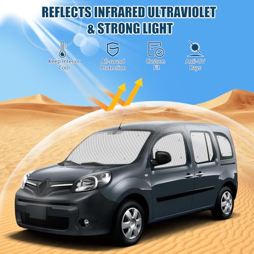 Car Windshield Sunshade Compatible with Renault Kangoo Second Generation II X61 2007-2021, 8 Pieces Internal Car Sun Visor Cover