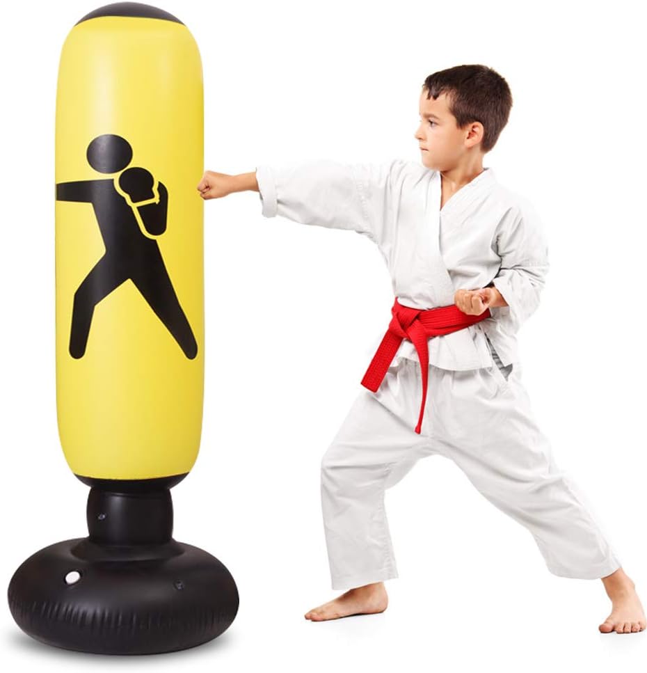 TUOWEI Fitness Punching Bag，Inflatable Kids Target Bag Freestanding Heavy Punching Bag, De-Stress Boxing Bag for Men/Women, 63inch