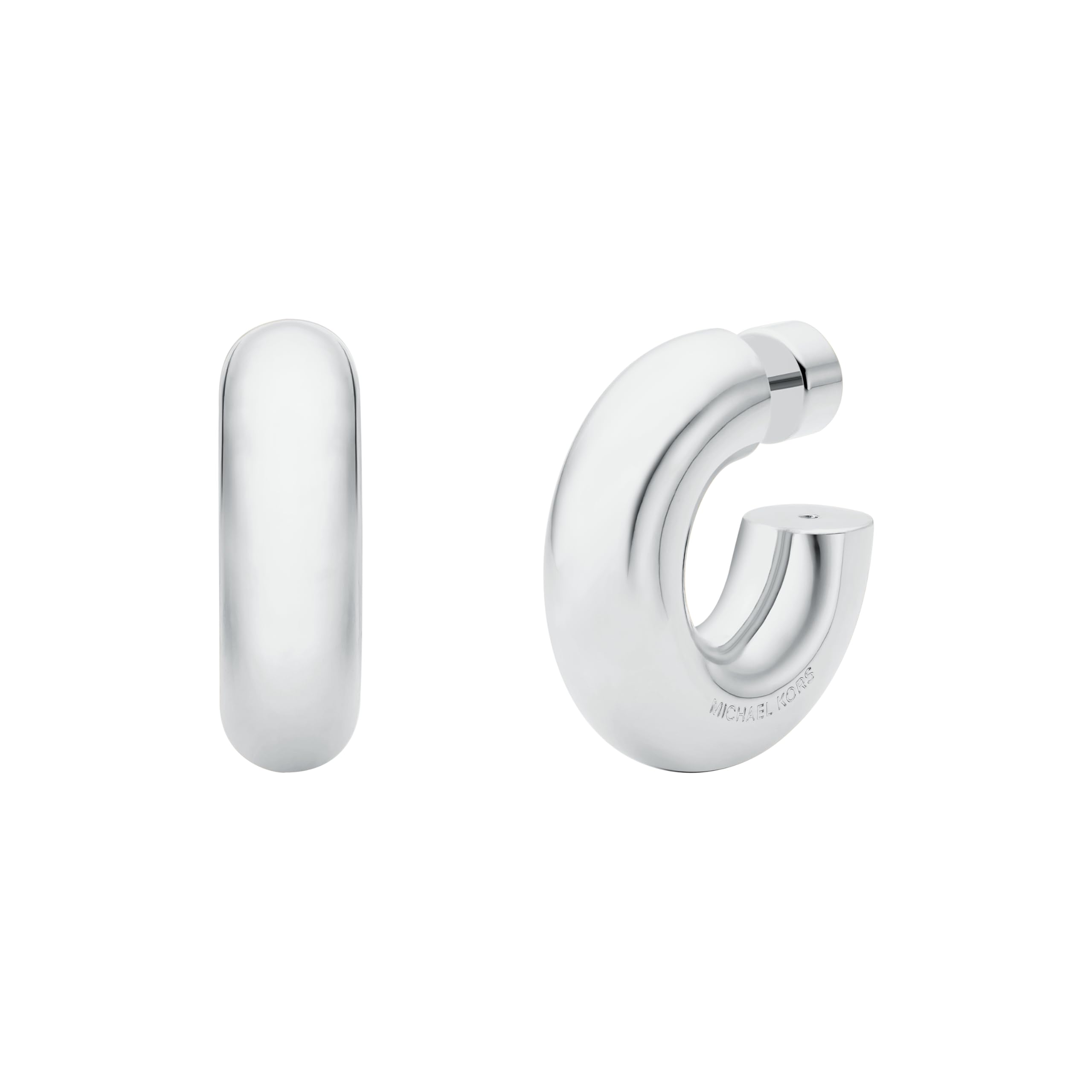 Michael Kors Women's Platinum-Plated Brass Tube Hoop Earrings Image