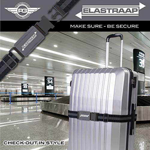 Luggage Straps, Adjustable Non-Slip Baggage Belts- Suitcase Bands For Travel Bag (2 Straps, Grey Stripe 2pk)