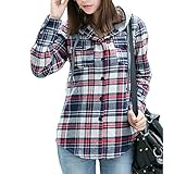 AsherFashion Women Classic Long Sleeves Cotton Hoodie Button-up Plaid Shirts