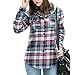 AsherFashion Women Classic Long Sleeves Cotton Hoodie Button-up Plaid Shirts