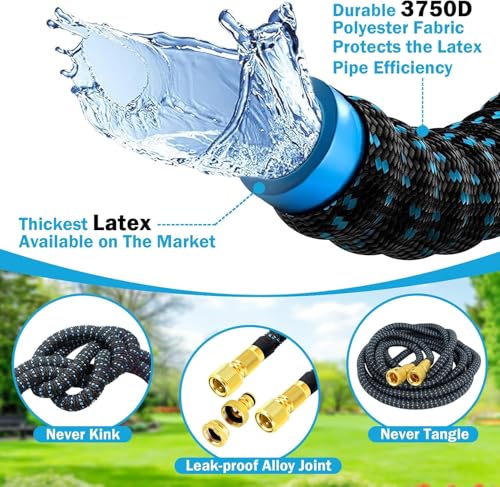 Tubo Estensibile da Giardino - Migliorato Ttubo Acqua Giardino Resistente, Canna dell'acqua con Pistola da Giardino, Non-perde Gomma per Innaffiare,15 Metri Tubo Irrigazione, Tubo Flessibile Giardino