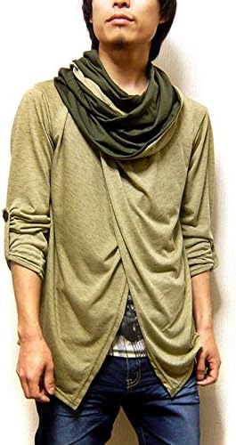 Amazon Clack クラック ロールアップ アフガン カーディガン ボリュームネック 杢 カラー 春 秋 冬 メンズ 杢カーキグリーン Free カーディガン 通販