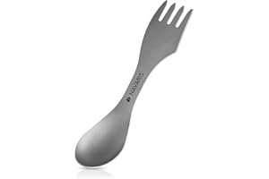 Navaris Titanium Spork Camping Utensil - 3-in-1 Fork, Spoon, Knife Cutlery Combo - Lightweight Metal Silverware for Backpacki