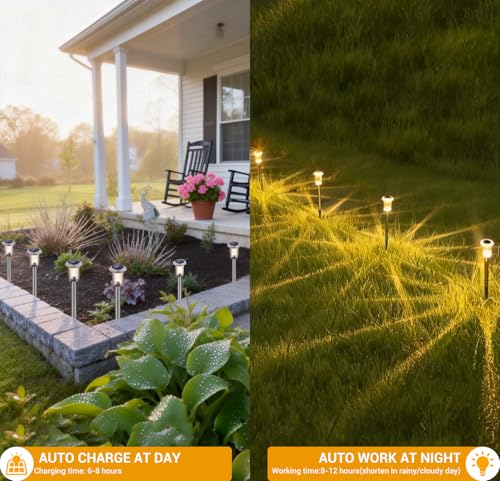 Aourow 6 Pack Solar Garden Lights Outdoor Warm White LED Solar Lights Waterproof Outdoor Garden Balcony Patio Lawn Pathway Yard