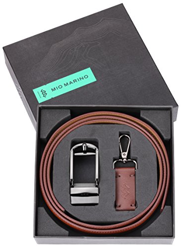Marino Men's Genuine Leather Ratchet Dress Belt with Open Linxx Buckle, Enclosed in an Elegant Gift Box - Burnt Umber - Style 69 - Custom: Up to 44" Waist