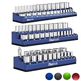 Olsa Tools Magnetic Socket Organizer | 3 Piece Socket Holder Kit | 1/2-inch, 3/8-inch, 1/4-inch Drive | Metric Blue | Holds 75 Sockets | Premium Quality Tools Organizer