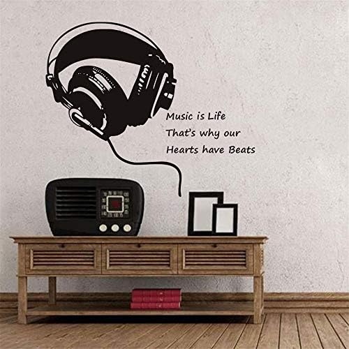 Vinyl Wall Art Inspirational Quotes and Saying Home Decor Decal Sticker Music is Life Headphones Quotes Music Living Bedroom Decals