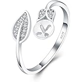LGSY Sterling Silver CZ Leaf Ring Mounting for Women, Adjustable Ring Fittings Accessories for Pearl Jewelry Making
