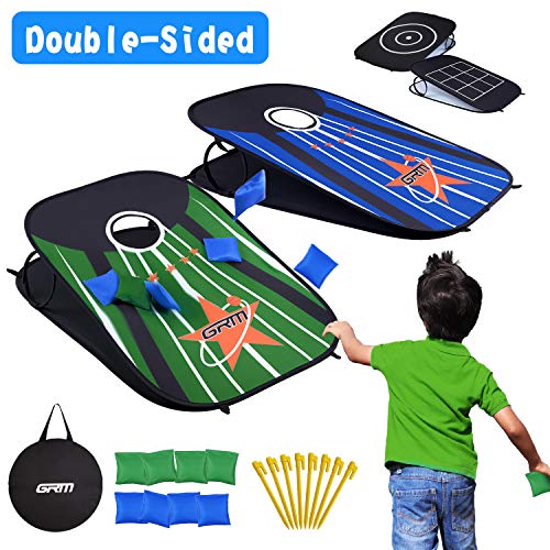 Bean Bag Toss Game Toy Indoor Outdoor for Kids, Double Sided Cornhole