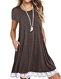 Sanifer Women's Short Sleeve Lace Tunic Dress Summer T-Shirt Dress with Pockets (Medium, Coffee)