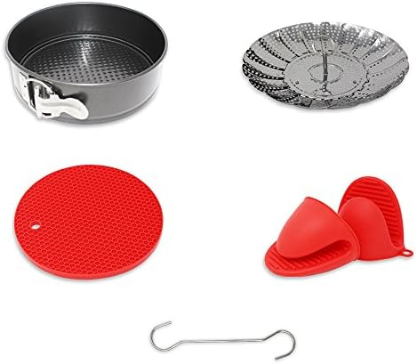 5 Piece Instant-Pot/Pressure Cooker Accessories Set, Bundle Includes High Carbon Springform Pan, Stainless Steel Steamer Basket, Silicone Baking Mat, Silicone Mitts &amp; Safety Tool, Fits 6qt and 8qt