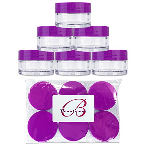 Beauticom 6 Pieces 20G/20ML Round Clear Jars with PURPLE Lids for Lotion, Creams, Toners, Lip Balms, Cosmetic Makeup Samples - BPA Free