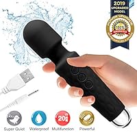 Wand Power Massager, Roysmart Massager with 20 Magic Vibration Modes, Whisper Quiet, Waterproof, Handheld, Cordless for Neck Shoulder Back Body Massage, Sports Recovery & Muscle Aches - Black