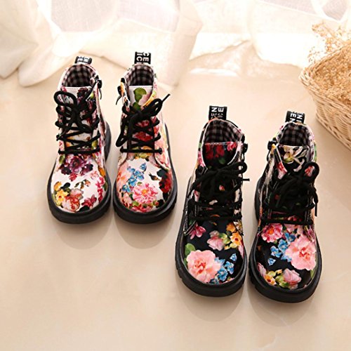 Digood Toddler Baby Kids Girls Boys Fashion Floral Lace-Up Shoes Martin Boots Casual Children Boots (2-2.5 Years Old, White)