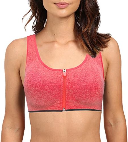 FitYorker Women's High Impact Wireless Seamless Front Zipper Sports Bra with Removable Pads Medium - Peach