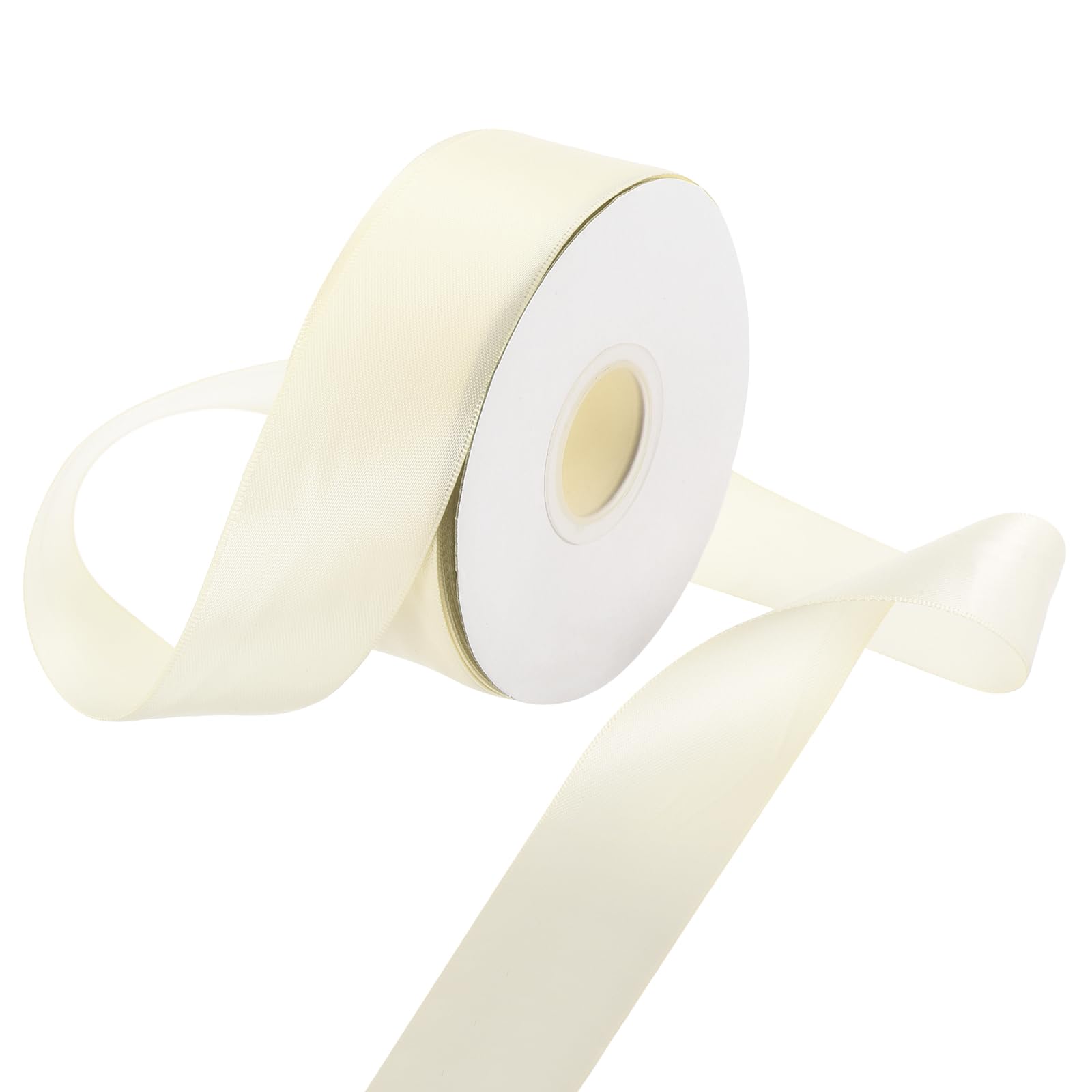 Rebower 32mm Satin Ribbon 23m Thick Double Face Grosgrain Silk Ribbon, [for Gift Wrapping, Hair Bows, Wedding, Cake, Flower] - 25 Yard/75ft/Cream White