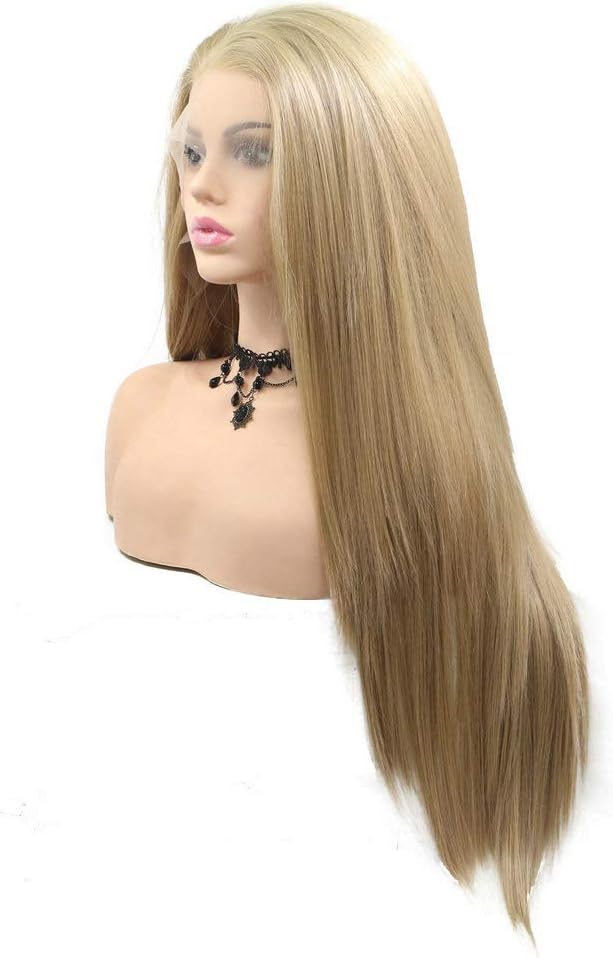 13x3" Pre Plucked Long Straight Colorful Wigs for Women Natural Looking Heat Resistant Fiber Synthetic Lace Front Wigs for Replacement/Party/Cosplay/Costume/Daily Use (blonde) - Image 4