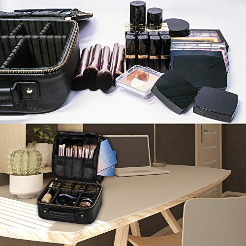 L'GLADKING Makeup Bags for Women Travel Cosmetic Bags for Toiletries Makeup Boxes with Compartments PVC Leather Makeup Organizer Bag with Brush Slot for Girl (black) 4 L'GLADKING Makeup Bags for Women Travel Cosmetic Bags for Toiletries Makeup Boxes with Compartments PVC Leather Makeup Organizer Bag with Brush Slot for Girl (black)