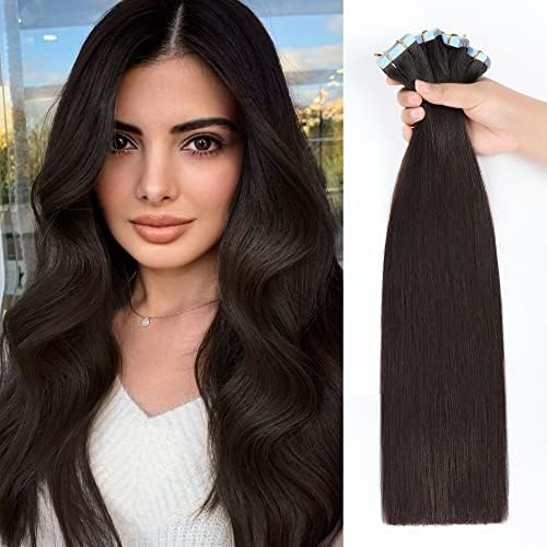 JESSBO Tape in Hair Extensions Human Hair Straight Dark Brown 100