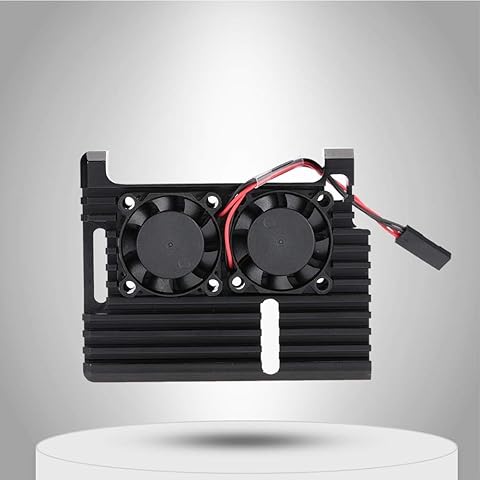 Dgtrhted For Frambuesa Pi Caja de la Armadura de aleación de Aluminio 4 Modelo B Negro con Doble Ventiladores de refrigeración