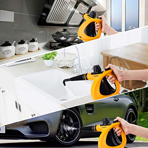 Lambow Handheld Pressurized Steam Cleaner with 9-Piece Accessory Set - Multi-Purpose and Multi-Surface All Natural, Chemical-Free Steam Cleaning for Home, Auto, Patio, More