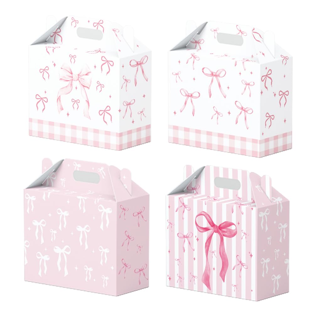 Photo 1 of 16PCS Pink Bow Paper Gifts Boxes for Birthday, Hot Pink Bachelorette, Engagement & Bow Birthday Party Decoration Coquette Bow Themed Party Favor