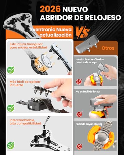 Eventronic 【New Version Watchmaker Tools, Watchmaker Kit, Change Watch Batteries, Remove Links, Open the Cover, Adjust the Strap Repair Kit Watches with Nylon Bag)
