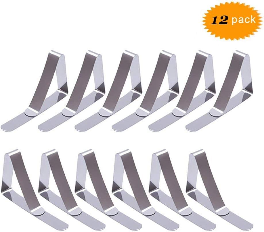 WJIASI Tablecloth Clips 12 Pack Stainless Steel Table Cover Clamps Table Cloth Holders Table Cloth Clip for Picnic Thin Tables Outdoor