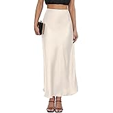 Women's Satin Maxi Skirt High Waisted Elastic Waistband Silk A-Line Casual Party Leopard Print Long Skirts for Women