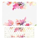 TOP CASE - 2 in 1 Bundle Deal, Floral Reflection Pattern Rubberized Hard Case + Keyboard Cover for MacBook Pro 13