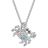 Yocoyee Cute Crab Pendant Necklace for Women Colorful Rhinestone Dainty Ocean Marine Animal Jewelry