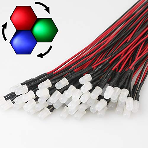 EDGELEC 50pcs 12 Volt 5mm RGB Fast Flasing LED Lights Emitting Diodes, Multicolor (Colors