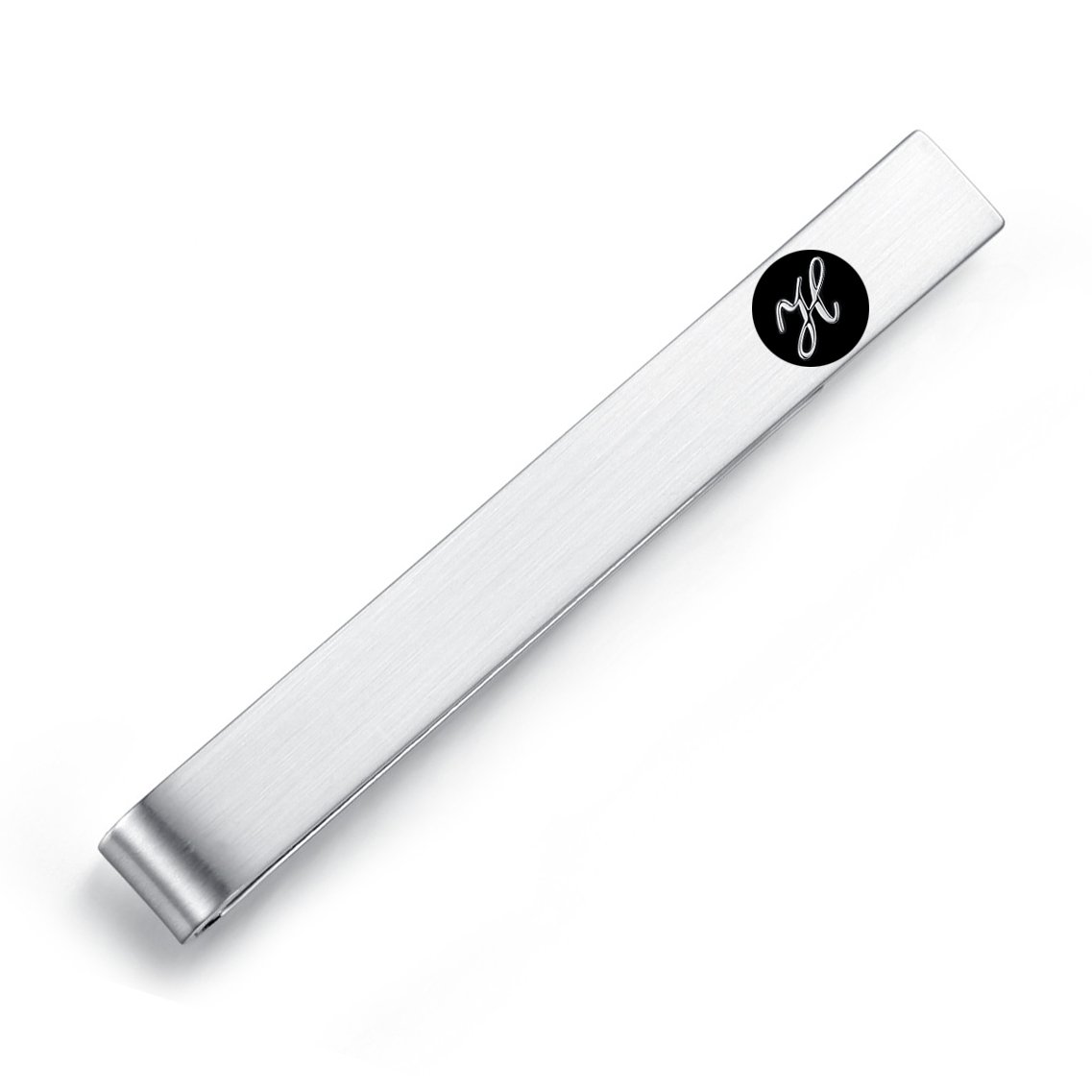 Honey Bear Mens Initial Alphabet Letter Tie Clip Bar - Normal Size Stainless Steel For Business Wedding Gift,5.4cm,Brushed Silver with Black A - Z (H)