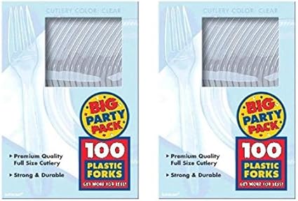 Amazon Co Jp Amscan ビッグパーティーパック プレミアム 使い捨て プラスチックフォーク 高耐久 クリア 0本 ホーム キッチン
