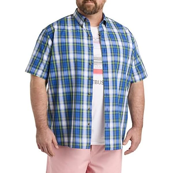 Easy-Care Medium Plaid Sport Shirt Red Navy 3XLT