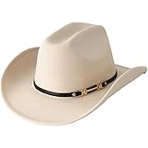 Black Leather Belt & Chain Decor Cowboy Hat | Classic Western Style Wide Brim Felt Fedora Rolled-Brim Cap for Women Men