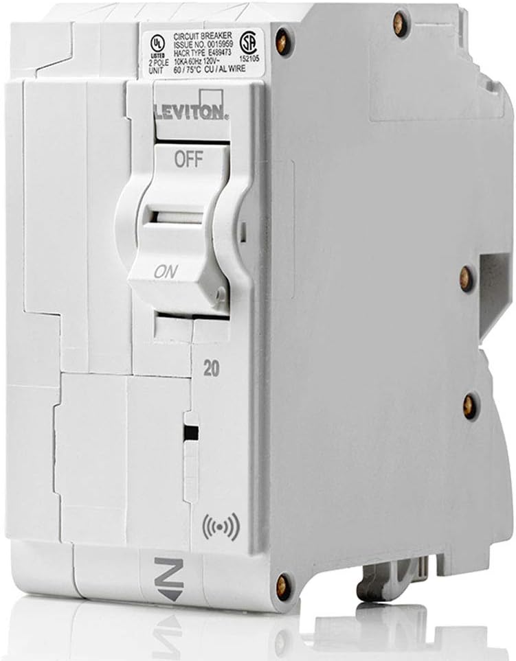Leviton LB220-S 20 Amp, 2-Pole Plug-on Smart Standard Branch Circuit Breaker, 120 VAC, White