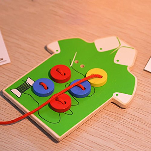 Morecome Children Beads Lacing Board Wooden Toys Toddler Sew On Buttons Toy (Green) - Thumbnail 3