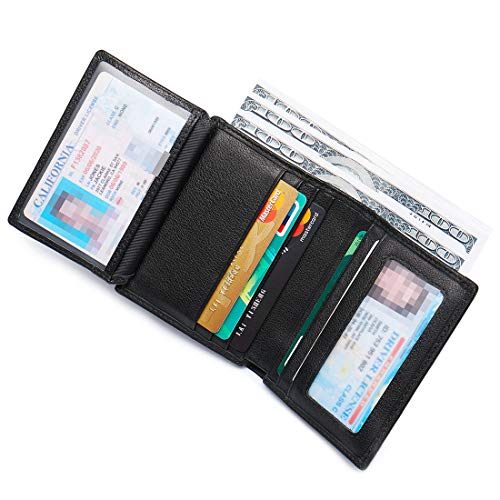 MONHINTYMen’s 2 ID Windows RFID Blocking Smooth Leather Small Front Pocket Travel Bifold Wallet